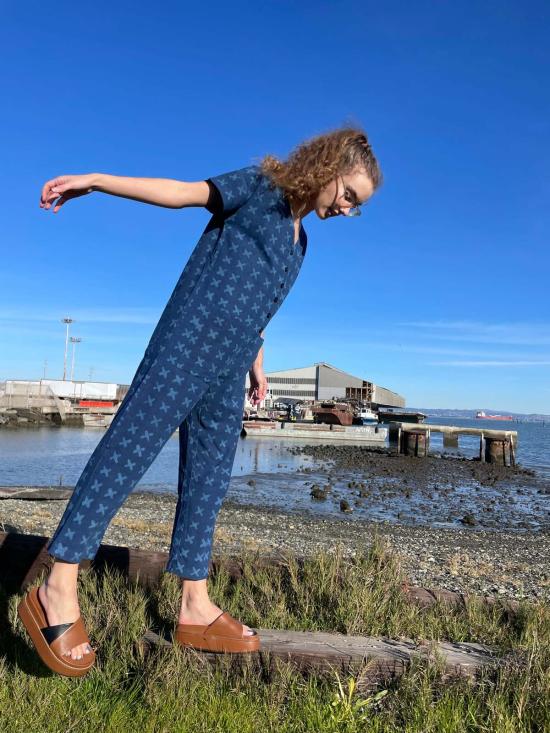  해피 프렌치 갱 점프수트 반팔  라이트 인디고 크로스 - HAPPY FRENCH GANG