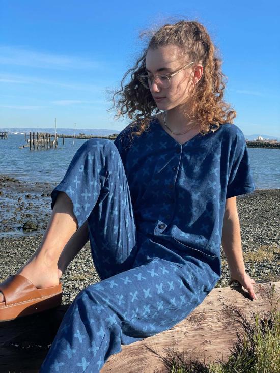  해피 프렌치 갱 점프수트 반팔  라이트 인디고 크로스 - HAPPY FRENCH GANG