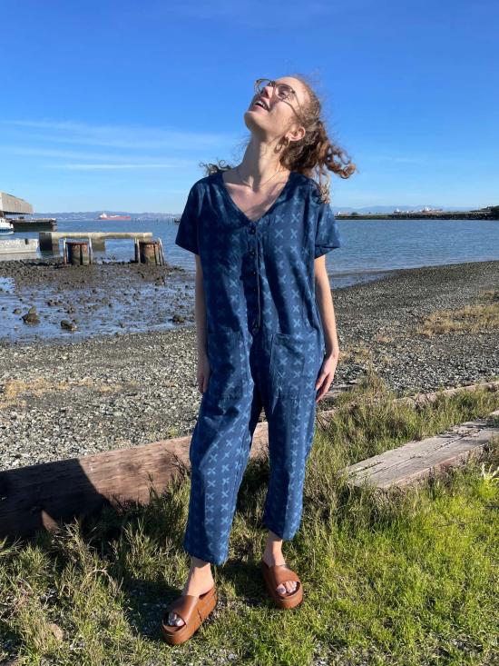  Happy French Gang 점프수트 해피 프렌치 갱 반팔  라이트 인디고 크로스 - OTHER BRANDS