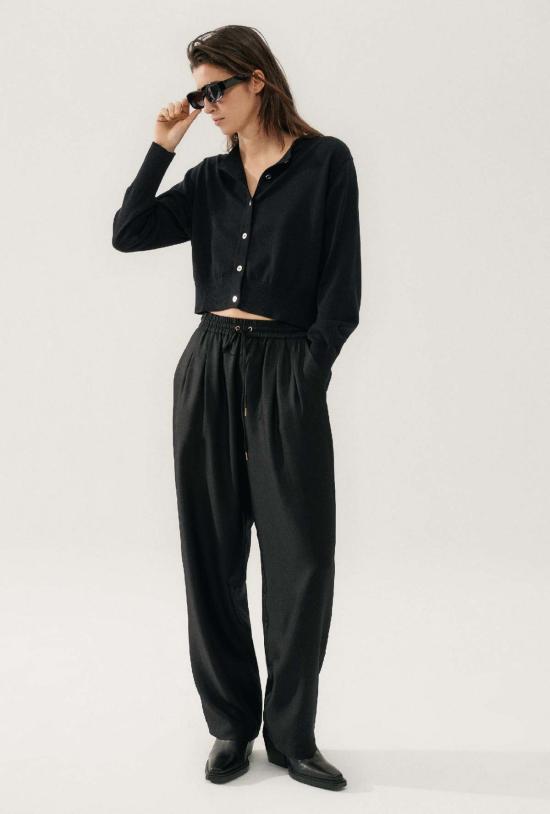  실크 런드리 가디건 크롭  블랙