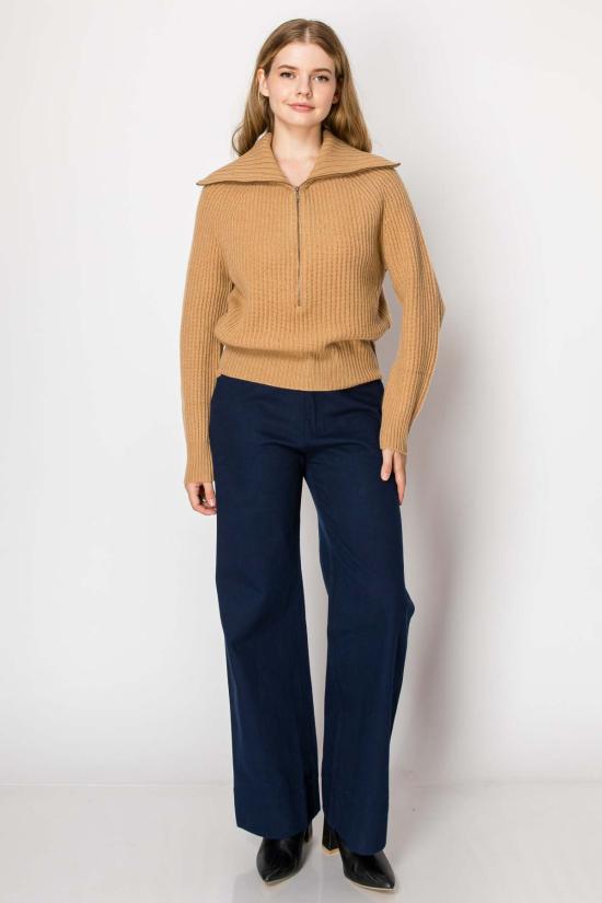  더블유 캐시미어 스웨터 W. 캐시미어 토리 피셔맨 하프 집업 캐시미어 풀오버 샌드 - W. CASHMERE