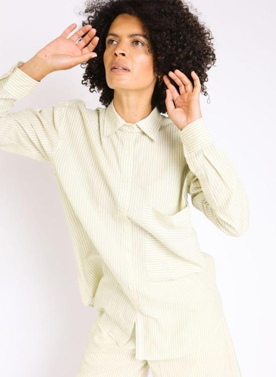  Seek Collective 셔츠 페이지 셔츠 말차 스트라이프 - SEEK COLLECTIVE