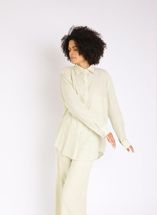  Seek Collective 셔츠 페이지 셔츠 말차 스트라이프 - SEEK COLLECTIVE