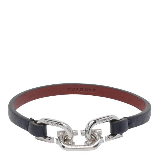  살바토레 페라가모 브레이슬릿 페라가모 비쥬 브라스 송아지 가죽 팔찌 블루