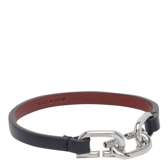  살바토레 페라가모 브레이슬릿 페라가모 비쥬 브라스 송아지 가죽 팔찌 블루 - SALVATORE FERRAGAMO