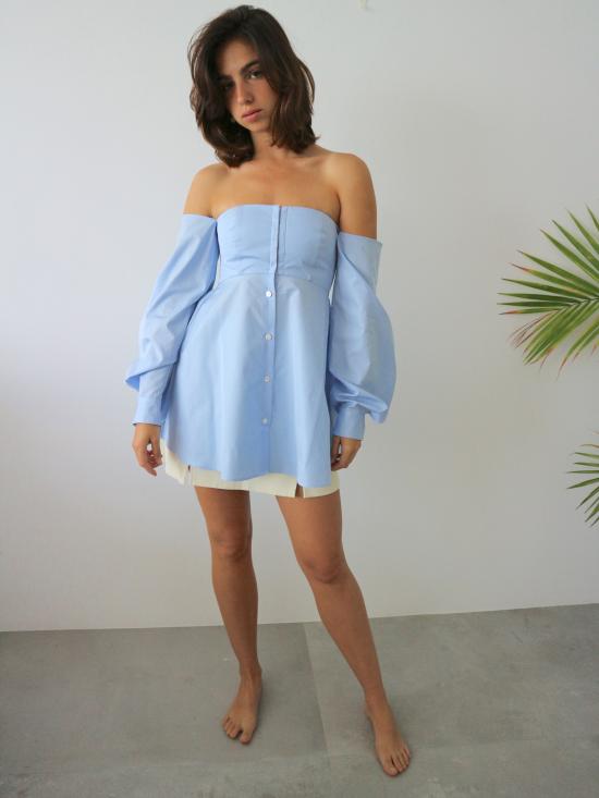  CF. Goldman 블라우스 참고: 골드만 오프숄더 코르셋 셔츠 블루 - OTHER BRANDS