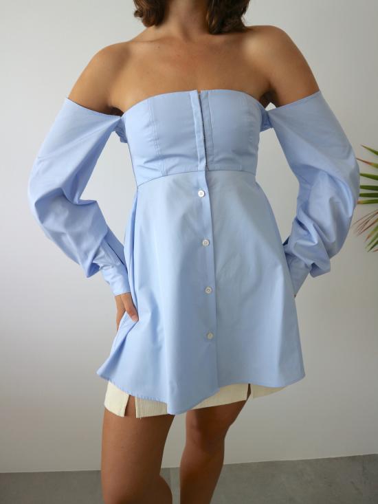  CF. Goldman 블라우스 참고: 골드만 오프숄더 코르셋 셔츠 블루