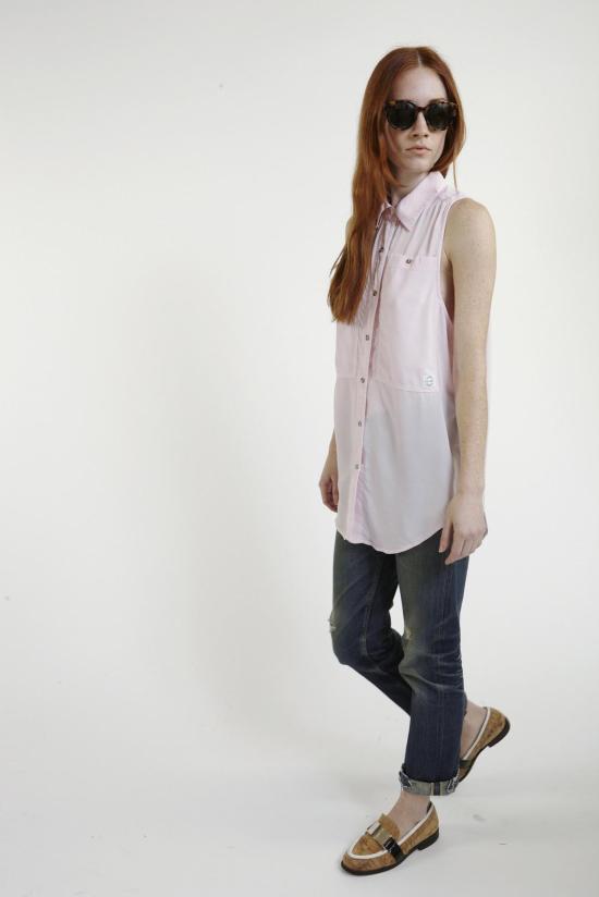  LF 마키 민소매 티셔츠 L.F.Markey 오스카 실크 작업 셔츠 연분홍색