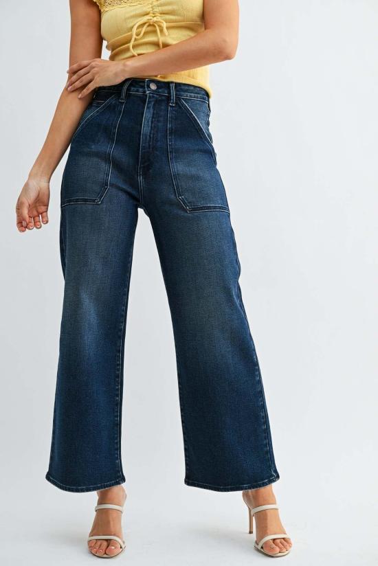  저스트 블랙 데님 데님 팬츠 패치 포켓 와이드 레그 - JUST BLACK DENIM