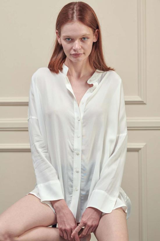  amente 셔츠 A Mente 칼라리스 루즈핏 긴팔 셔츠 화이트 - AMENTE