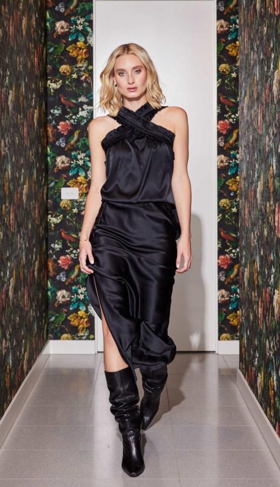  린제이 니콜라스 뉴욕 롱 스커트 린지 니콜라스 뉴욕 실크 슬릿 스커트