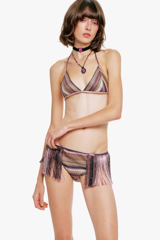  안나 수이 비키니 수영복 웨이브 셰브론 니트 프린지 스트라이프 비키니 세트 - ANNA SUI