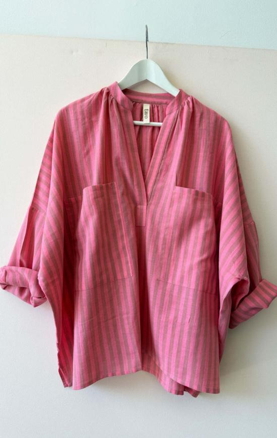  Two 셔츠 핑크/골드 스트라이프 투 스트라이프 긴팔 셔츠 - TWO