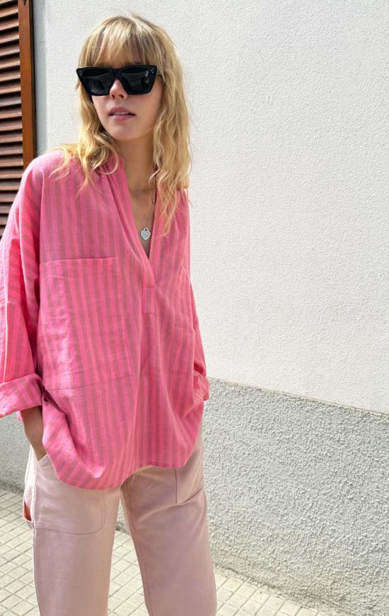  Two 셔츠 핑크/골드 스트라이프 투 스트라이프 긴팔 셔츠