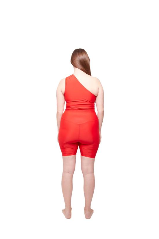  hauslabel 민소매 티셔츠 하우스라벨 원숄더 비대칭 탑 레드코트 - HAUSLABEL