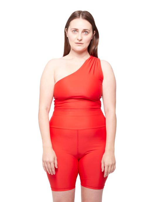  hauslabel 민소매 티셔츠 하우스라벨 원숄더 비대칭 탑 레드코트