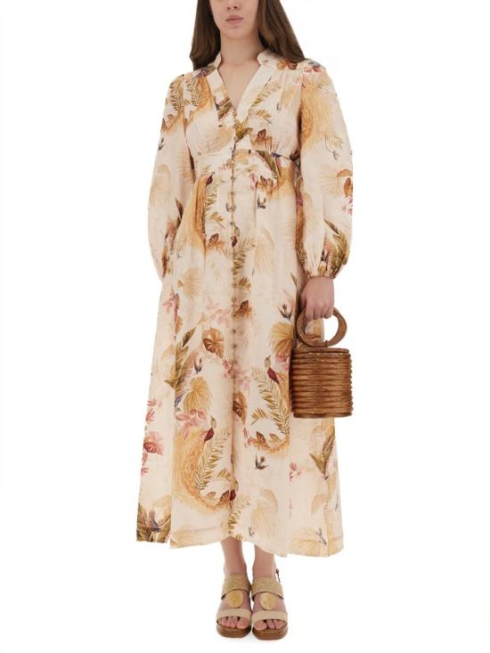  짐머만 미디 원피스 어센션 플런지 미디 드레스 베이지 - ZIMMERMANN