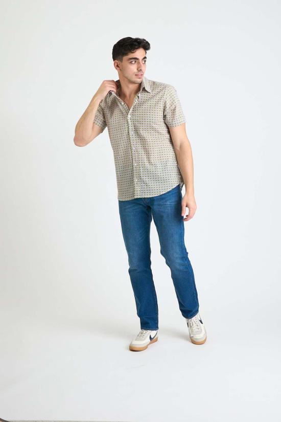  DUSHYANT. 반팔 셔츠 두샨트. 핸드 블록 프린팅 셰릴 반팔  네온 그린 그리드 - OTHER BRANDS