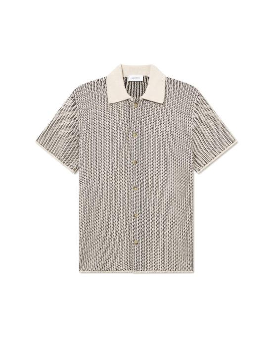  레듀 반팔 셔츠 레 두 이스턴 니트 반팔  아이보리/블랙 - LES DEUX