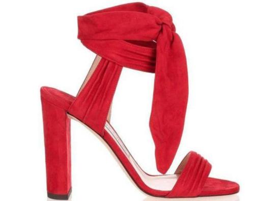  지미추 샌들 미러 레더 코라 스웨이드  레드