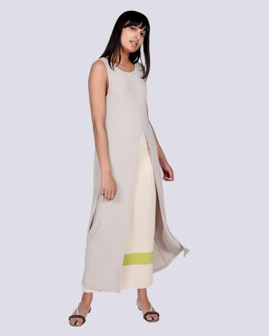  리타 튜닉 로우 메이블 맥시 슬릿 니트 탑 그레이 - RITA