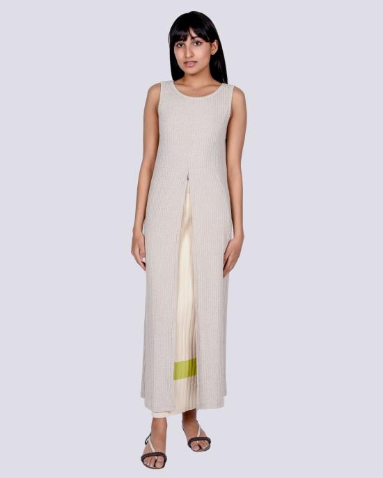  리타 튜닉 로우 메이블 맥시 슬릿 니트 탑 그레이