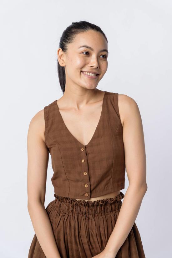  World of Crow 미디 스커트 월드 오브 크로우 풀온 스커트 & 탑 세트, 앤티크 브라운 색상 - OTHER BRANDS