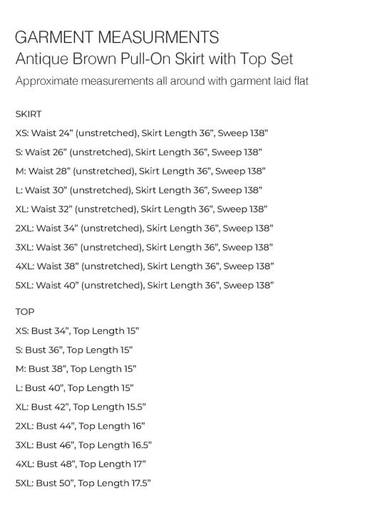  World of Crow 미디 스커트 월드 오브 크로우 풀온 스커트 & 탑 세트, 앤티크 브라운 색상 - OTHER BRANDS