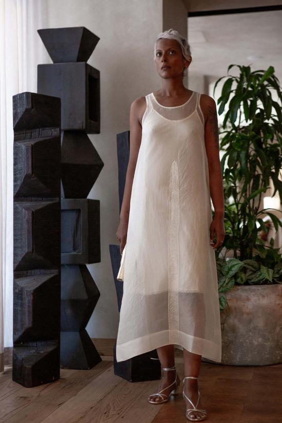  에리카 타노브 롱 원피스 에리카 타노프 가민 자수 실크 오르간자 드레스 아이보리 - ERICA TANOV