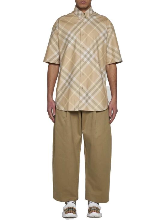  버버리 반팔 셔츠 체크 무늬 반팔 셔츠 베이지 - BURBERRY