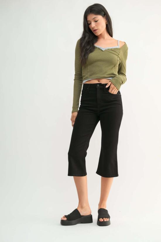  저스트 블랙 데님 데님 팬츠 미드라이즈 카프리 - JUST BLACK DENIM