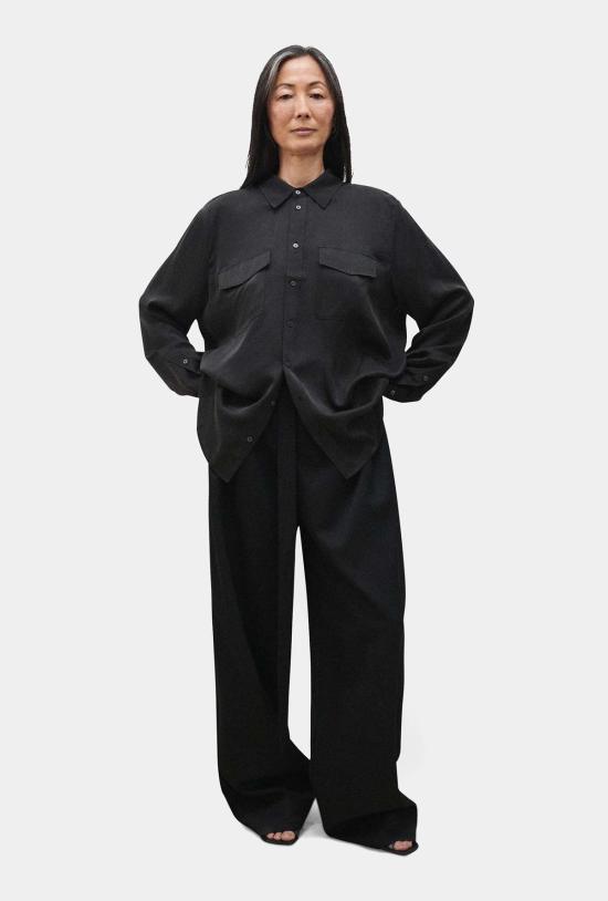  실크 런드리 블라우스 보이프렌드 셔츠 블랙