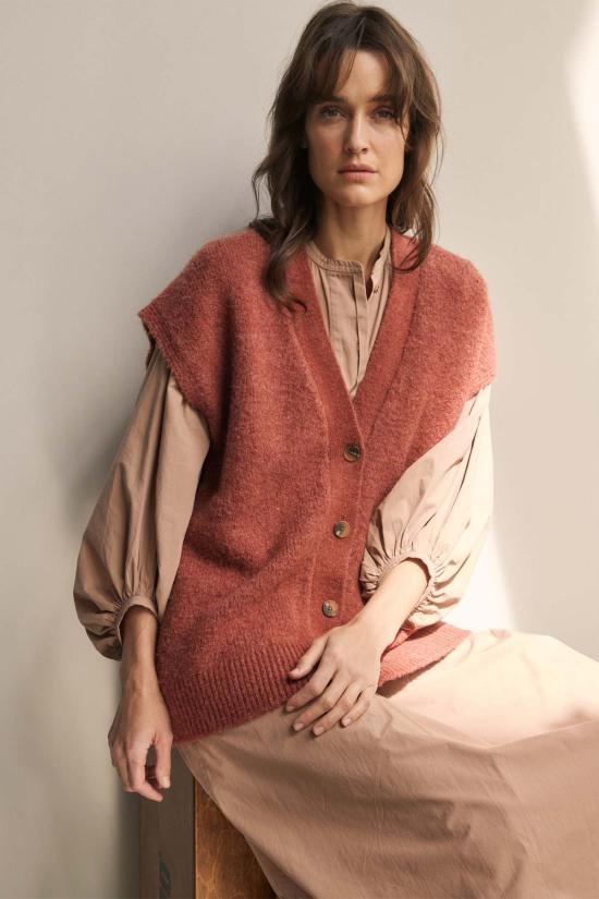  아멘테 베스트 A Mente 알파카 울 블렌드 버튼다운 스웨터  브릭 - AMENTE