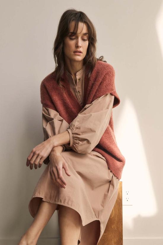  아멘테 베스트 A Mente 알파카 울 블렌드 버튼다운 스웨터  브릭 - AMENTE