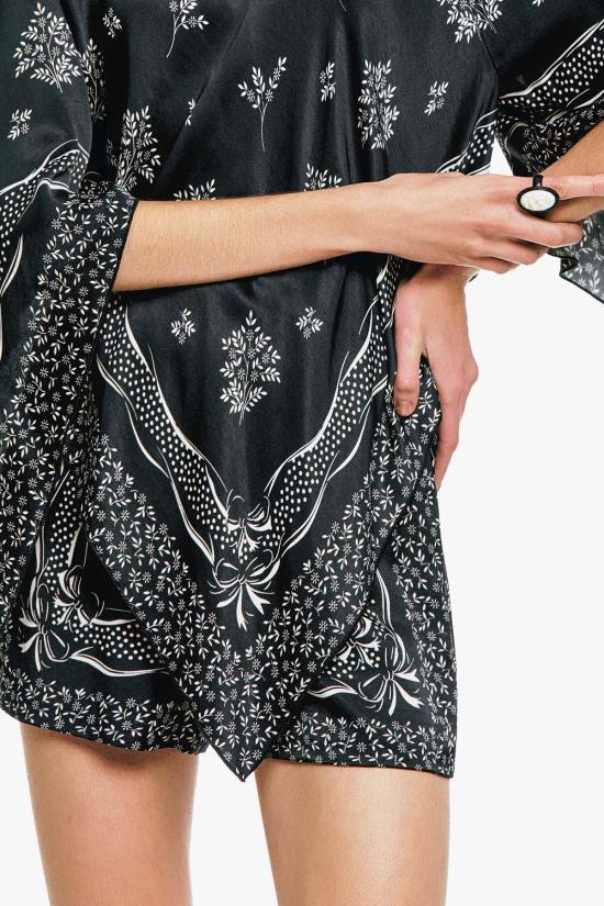  안나 수이 숏팬츠 리본 손수건 새틴 프린트 반바지 블랙 - ANNA SUI