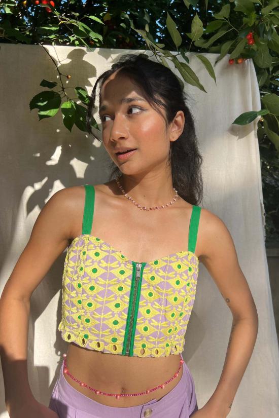  아바카시 민소매 티셔츠 지퍼 크롭탑 - ABACAXI