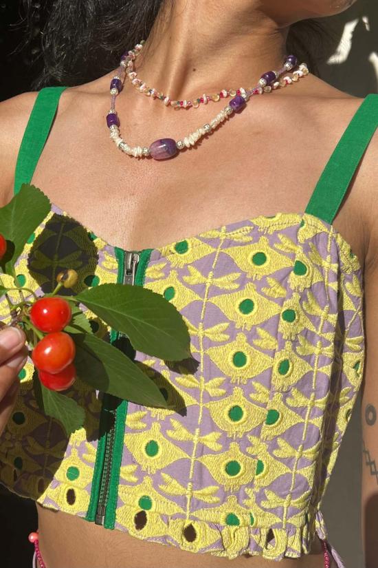  아바카시 민소매 티셔츠 지퍼 크롭탑 - ABACAXI