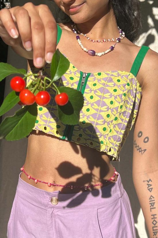  아바카시 민소매 티셔츠 지퍼 크롭탑 - ABACAXI