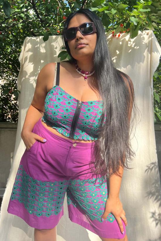  아바카시 민소매 티셔츠 지퍼 크롭탑 - ABACAXI