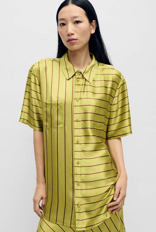  실크 런드리 블라우스 반팔 보이프렌드 셔츠 2.0 캑터스 스트라이프