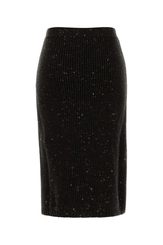  보테가베네타 미디 스커트 보테가 베네타 멜란지 다크 브라운 울 블렌드  폰단트 - BOTTEGA VENETA