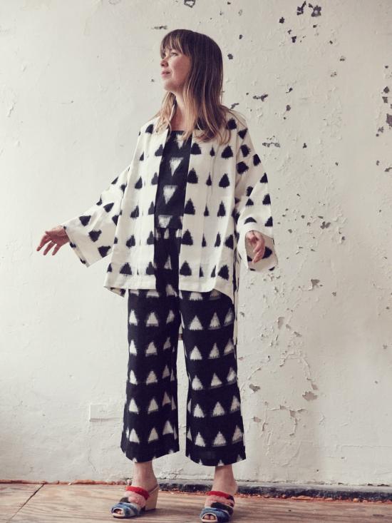  H. Fredriksson 스트레이트 팬츠 H. 프레드릭손 이캇 와이드 팬츠 블랙/크림 - OTHER BRANDS