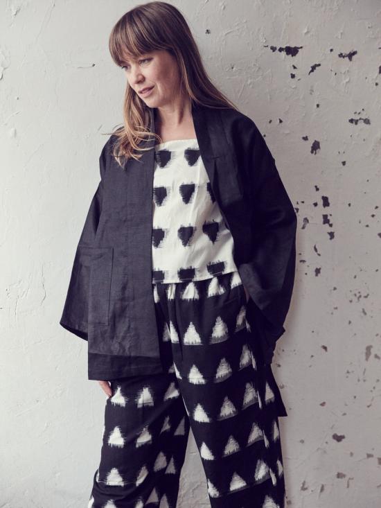  H. Fredriksson 스트레이트 팬츠 H. 프레드릭손 이캇 와이드 팬츠 블랙/크림