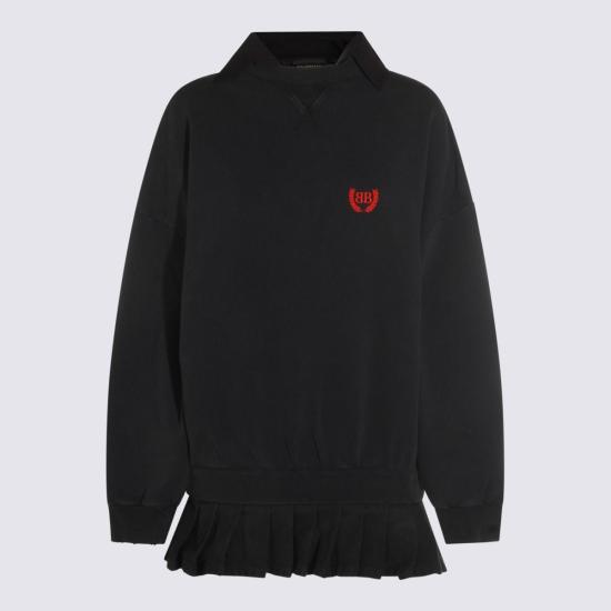  발렌시아가 미디 원피스 블랙 코튼 드레스 (페이디드 블랙)