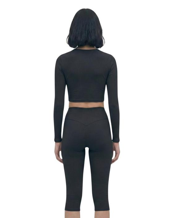  hauslabel 긴팔 티셔츠 하우스라벨 롱 슬리브 크롭 탑 느와르 - HAUSLABEL