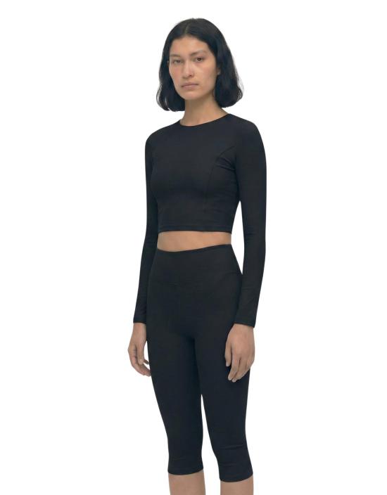  hauslabel 긴팔 티셔츠 하우스라벨 롱 슬리브 크롭 탑 느와르 - OTHER BRANDS