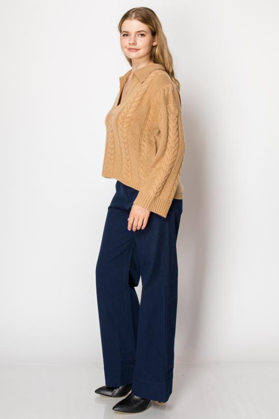  더블유 캐시미어 긴팔 티셔츠 W. 캐시미어 딘 캐시미어 케이블 니트 폴로 풀오버 샌드 - W. CASHMERE