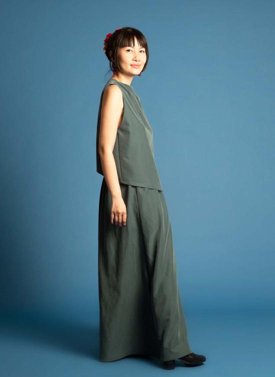  카렘 민소매 티셔츠 페탈 드롭드 암 탱크 블루 제이드