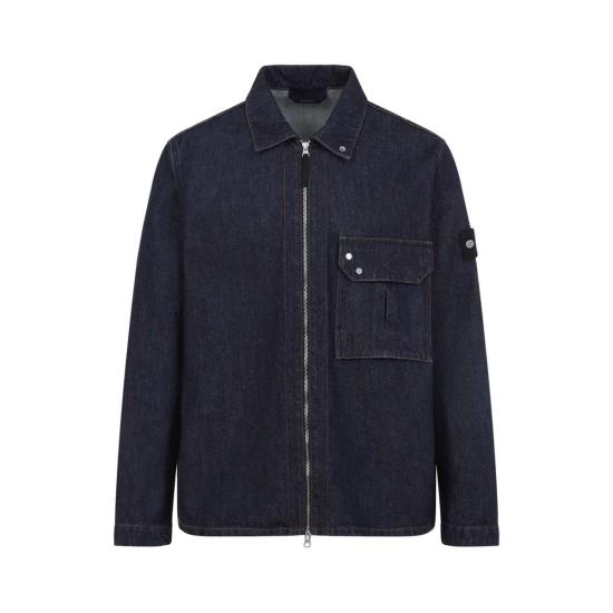  스톤 아일랜드 데님 자켓 코튼 셔츠 블루 린스 - STONE ISLAND