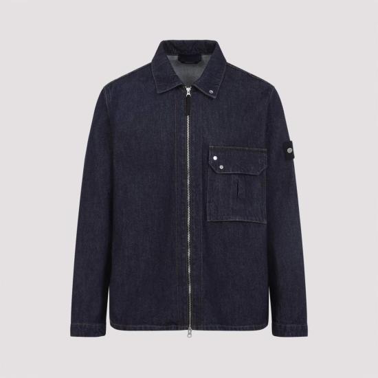  스톤 아일랜드 데님 자켓 코튼 셔츠 블루 린스 - STONE ISLAND